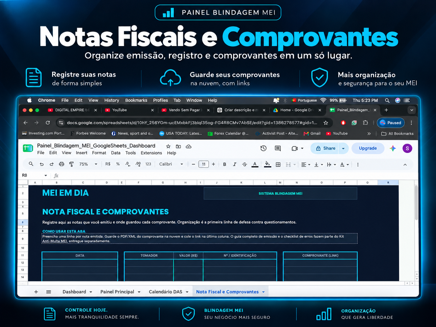Registro de notas fiscais e comprovantes